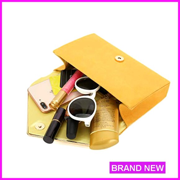 Elegant Faux Suede Clutch Evening Purse Metal Binding Wedding Prom Formal